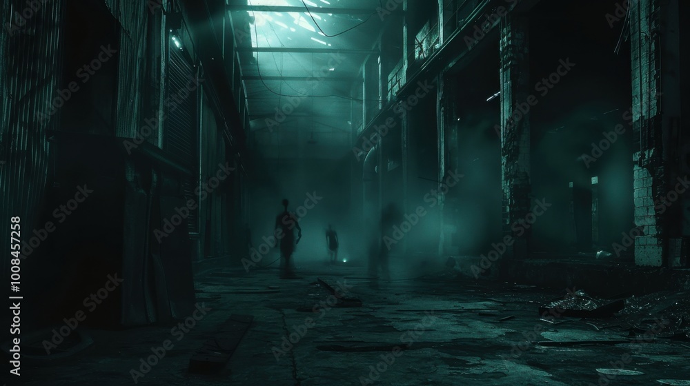 Fototapeta premium Abandoned Building with Chilling Red Lights