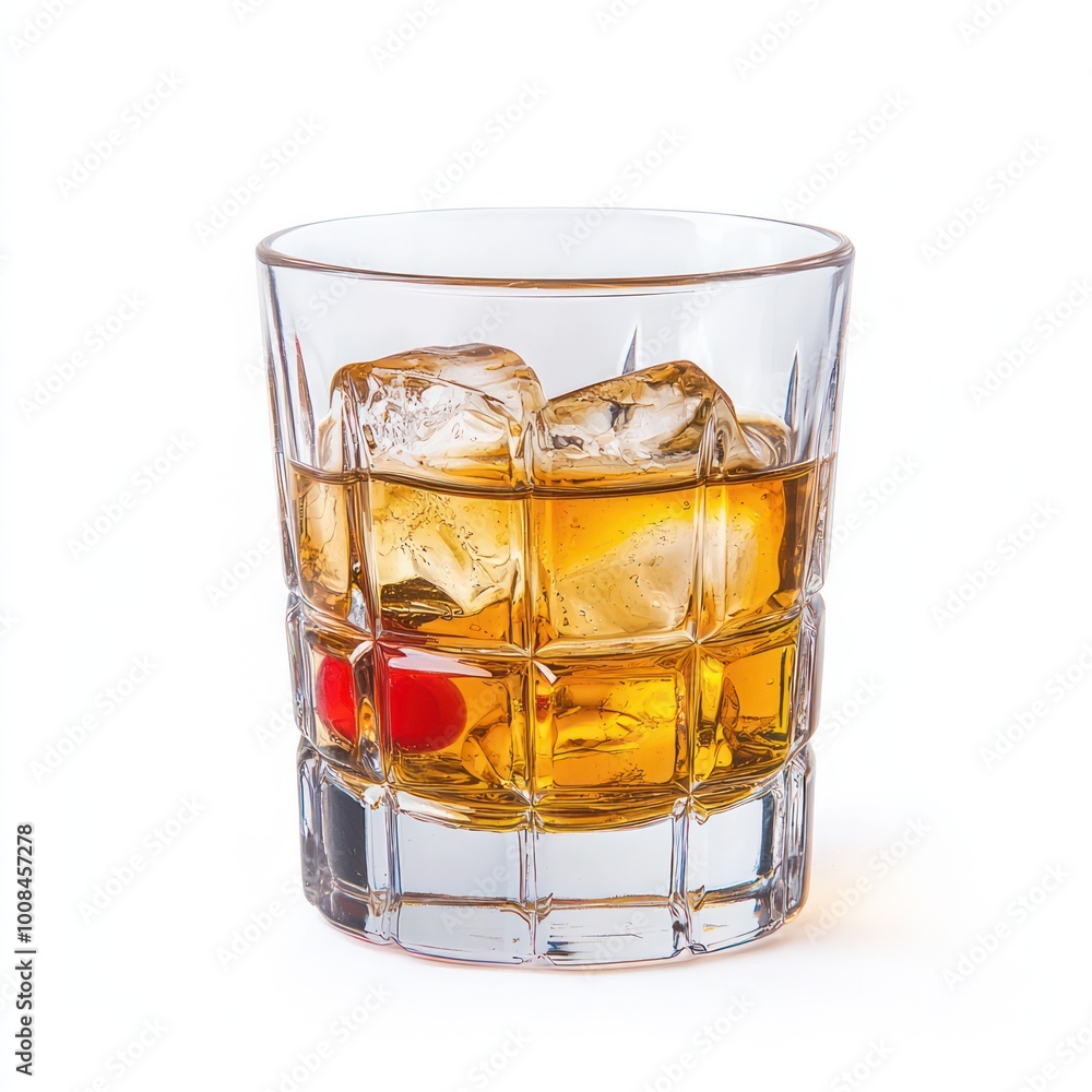 Refreshing Whiskey Sour Cocktail with Cherry Garnish in Short Glass on White Background Refreshing Whiskey Sour Cocktail with Cherry Garnish in Short Glass on White Background