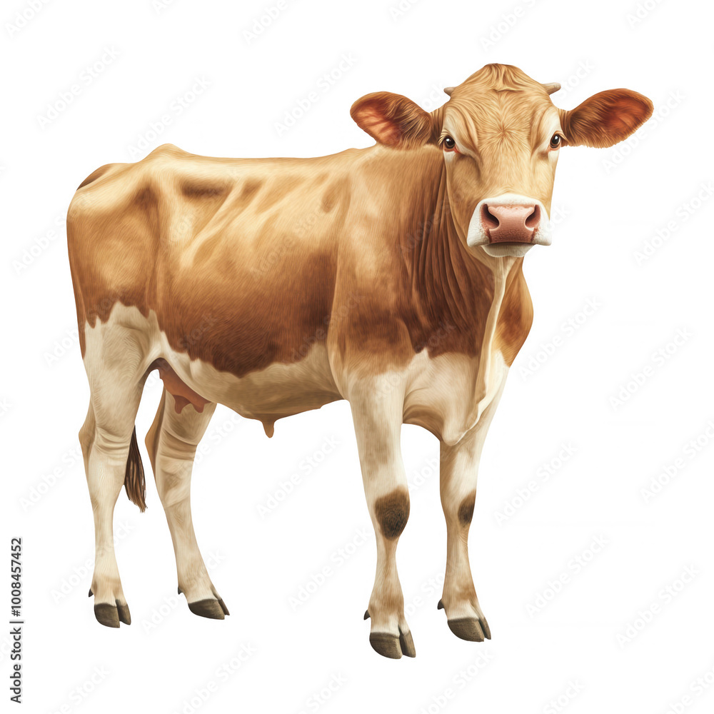 Brown cow standing isolated on a white background. Brown cow standing isolated on a white background.
