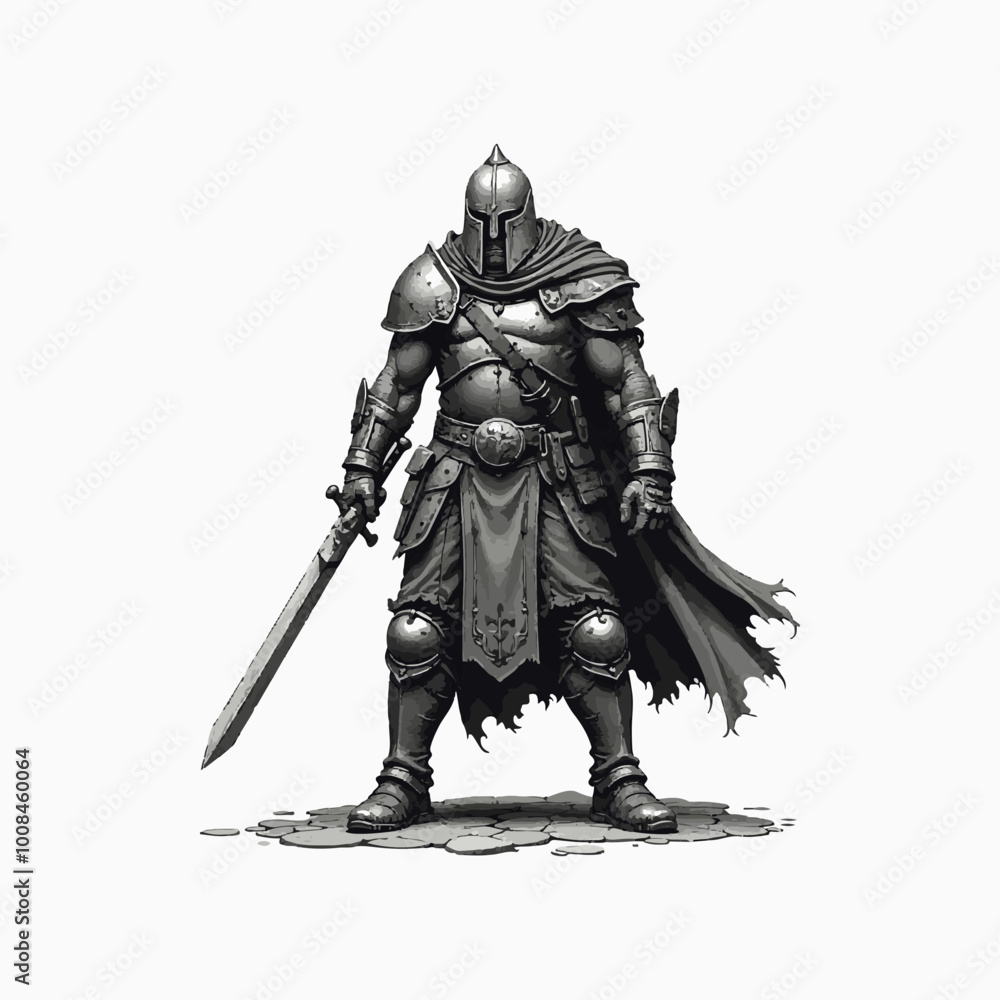Fantasy Warrior vector artwork. Medieval Knight With Sword. ancient fighter Fantasy Warrior vector artwork. Medieval Knight With Sword. ancient fighter