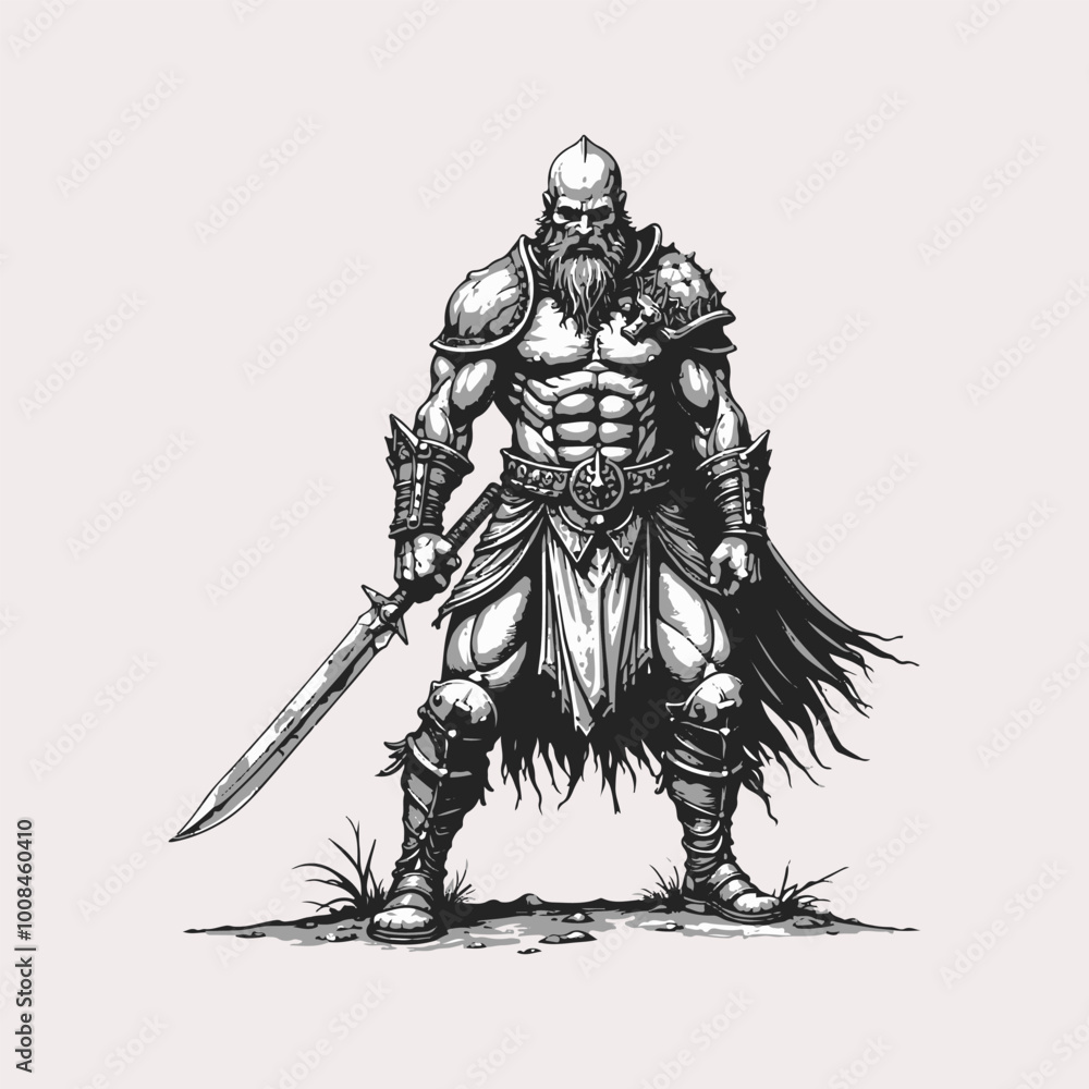 Fantasy Warrior vector artwork. Medieval Knight With Sword. ancient fighter Fantasy Warrior vector artwork. Medieval Knight With Sword. ancient fighter