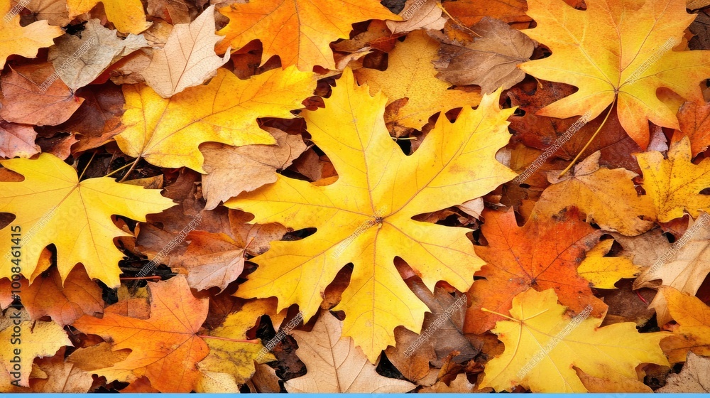 A dense carpet of fallen autumn leaves covering a forest floor, rich in orange and yellow hues A dense carpet of fallen autumn leaves covering a forest floor, rich in orange and yellow hues