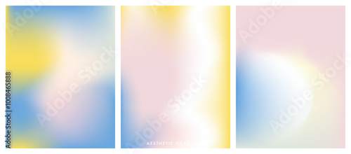 Minimalist winter sky set. Soft pastel colors. Pastel gradient winter background. Merry Christmas, New Year vertical vector banner for holiday greetings, Xmas decorations. Light blue, pink and yellow