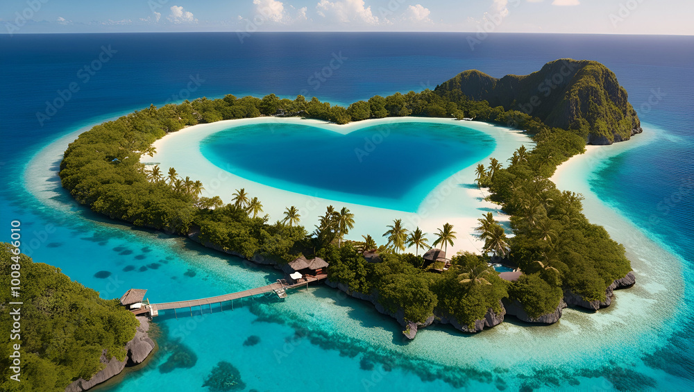 heart shaped island with a heart in the middle of the ocean ai genrative