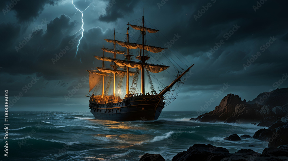 Obraz premium ship at sunset