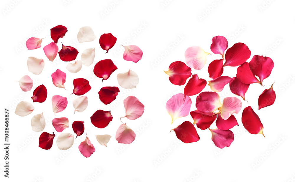 Scattered Pink and Red Rose Petals on White Background Scattered Pink and Red Rose Petals on White Background
