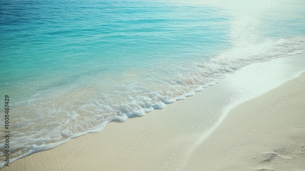 Gentle waves lapping on a pristine sandy beach, creating a tranquil scene under a clear blue sky. Gentle waves lapping on a pristine sandy beach, creating a tranquil scene under a clear blue sky.