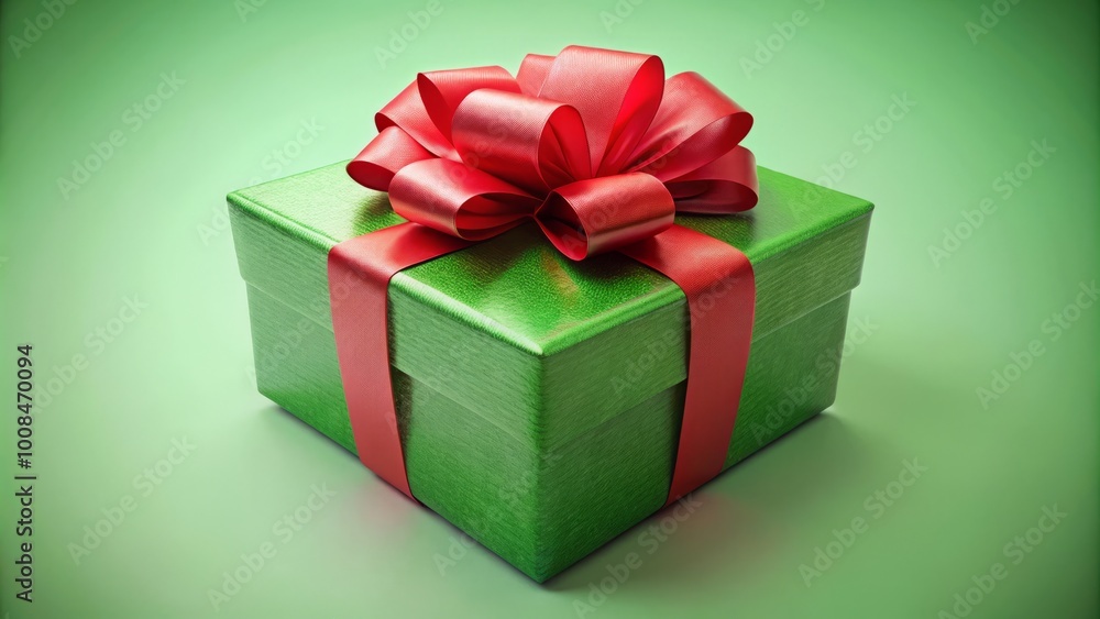 Fototapeta premium Celebrate in style with this vibrant green gift box featuring a brilliant red bow, ideal for special occasions