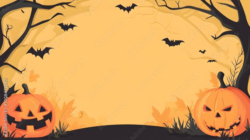 Spooky Halloween Cartoon Background with Pumpkins and Bats Spooky Halloween Cartoon Background with Pumpkins and Bats