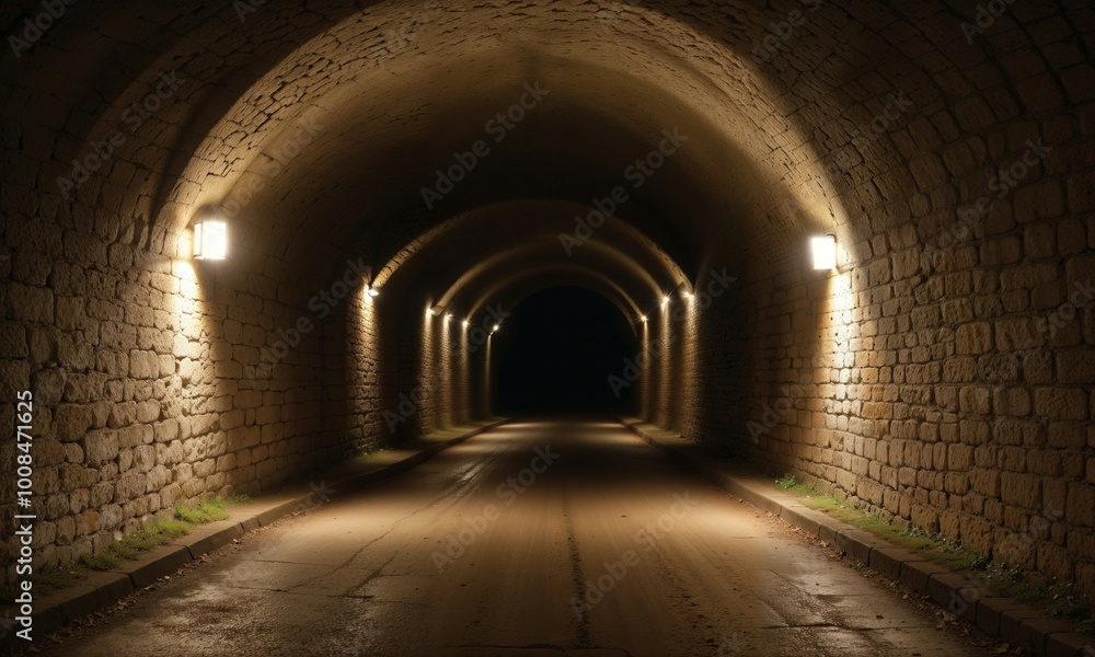 Deep stone tunnel, detail of ancient cave on a mountain Deep stone tunnel, detail of ancient cave on a mountain