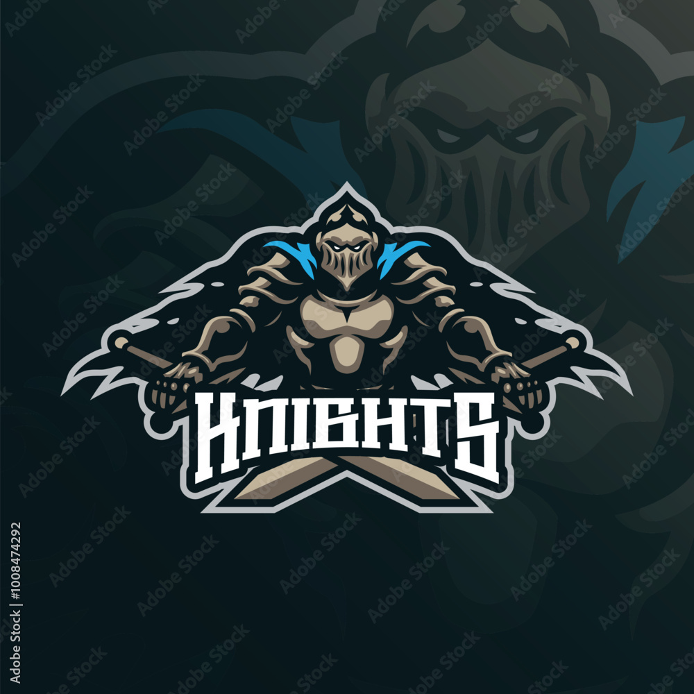 Knight mascot logo design with modern illustration concept style for badge, emblem and t shirt printing. Knight illustration with sword in hand. Knight mascot logo design with modern illustration concept style for badge, emblem and t shirt printing. Knight illustration with sword in hand.