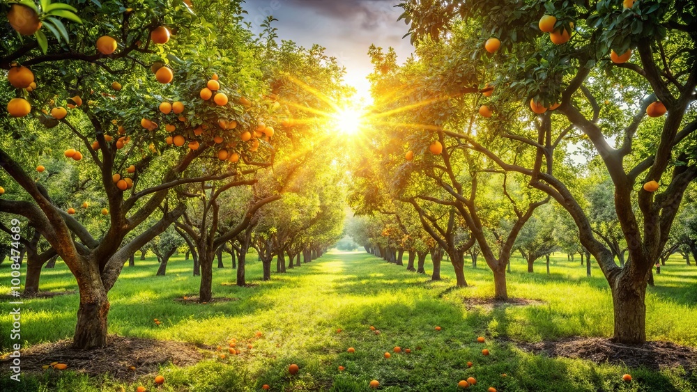 A Sunlit Grove of Citrus Trees, their Branches Heavy with Ripe Fruit, Glowing in the Warm Light of a Golden Afternoon A Sunlit Grove of Citrus Trees, their Branches Heavy with Ripe Fruit, Glowing in the Warm Light of a Golden Afternoon