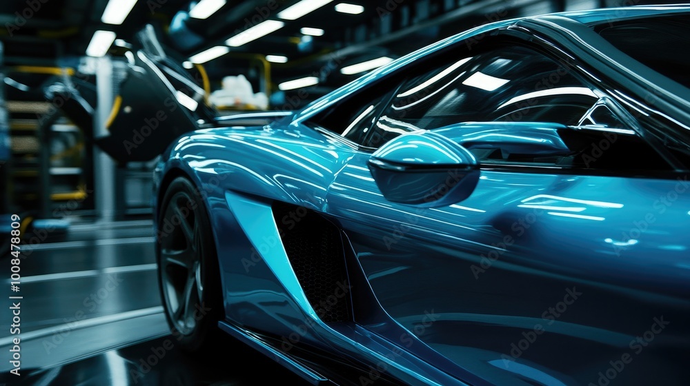 Fototapeta premium Auto detailing professional polishing a car exterior to a glossy finish, focusing on meticulous care and craftsmanship
