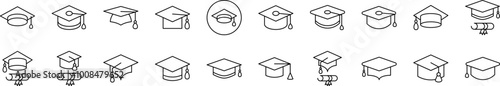 Academic Square Cap Thin Icons Collection. Editable Stroke. Suitable for Web Sites, Books, Cards, Apps