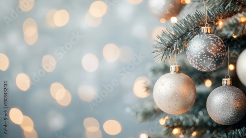 Festive Christmas Tree by Cozy Fireplace, adorned with colorful decorations, warm glow of lights, minimalist decor, inviting atmosphere, perfect for holiday gatherings.