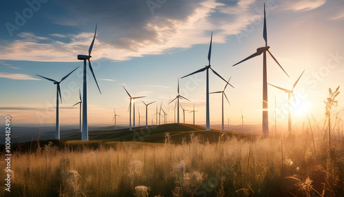 Graceful wind turbines on rolling hills embody the promise of renewable energy and dedication to sustainable, eco-friendly electricity solutions