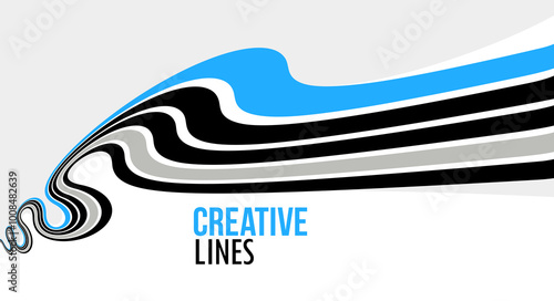 Creative lines vector abstract background, 3D perspective linear graphic design composition, stripes in dimensional rotation poster or banner.