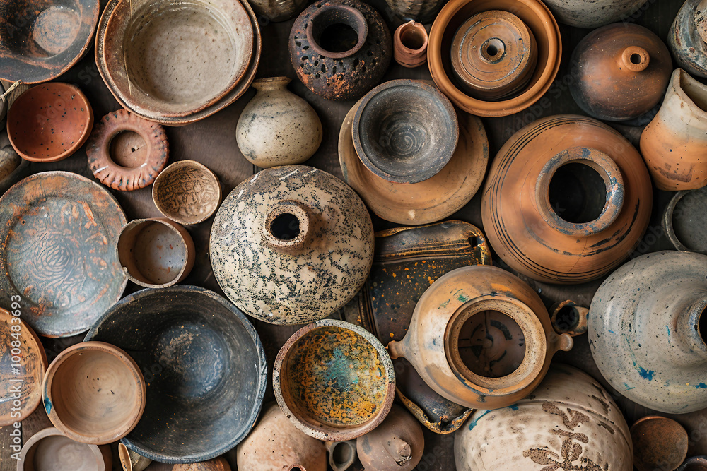 Generative AI photo craftsman shaping clay pot on spinning wheel in pottery studio surrounded by ceramic pieces Generative AI photo craftsman shaping clay pot on spinning wheel in pottery studio surrounded by ceramic pieces