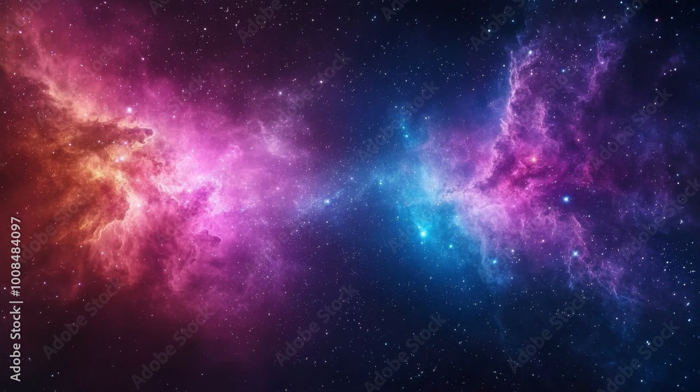 Obraz premium Vivid Cosmic Nebula, an explosion of colors in a celestial cloud, showcasing the beauty of the universe, with twinkling stars and the mystery of supernovae.