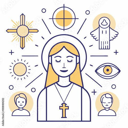 Design a celestial depiction of saints with glowing halos in an ethereal background, emphasizing spirituality and holiness.