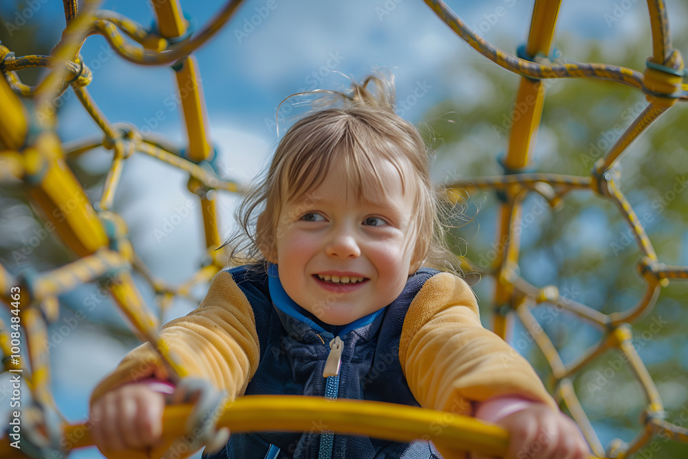little child playing on playground, Generative AI little child playing on playground, Generative AI