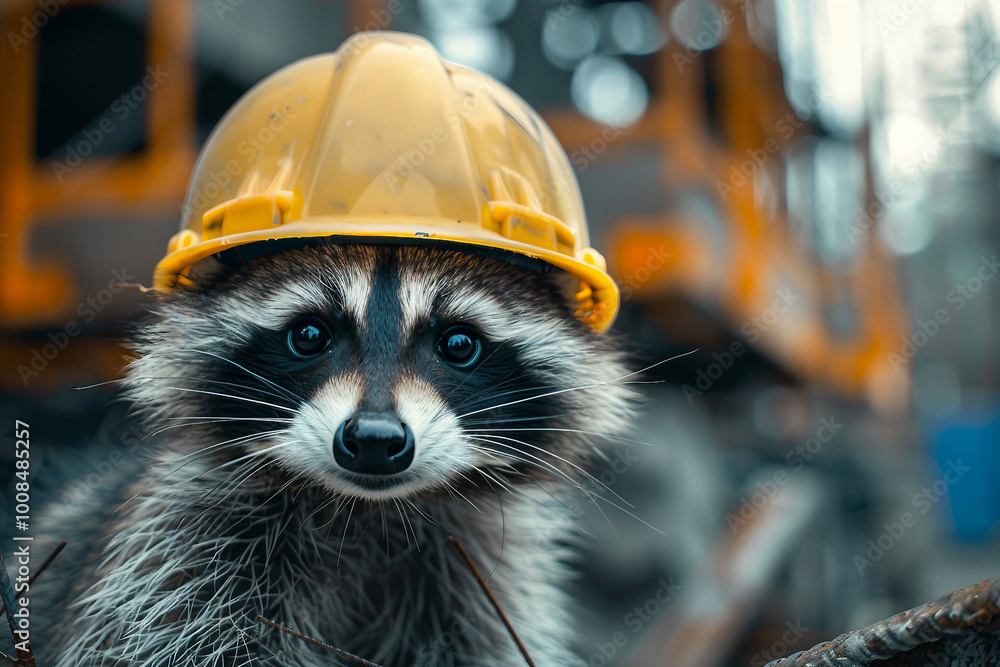 Image of raccoon animal cartoon character working generated with AI concept Image of raccoon animal cartoon character working generated with AI concept