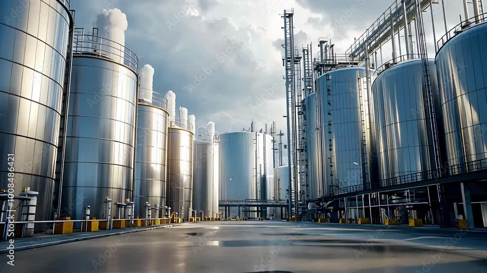 Large Industrial Silos in Modern Manufacturing Facility Under Cloudy ...