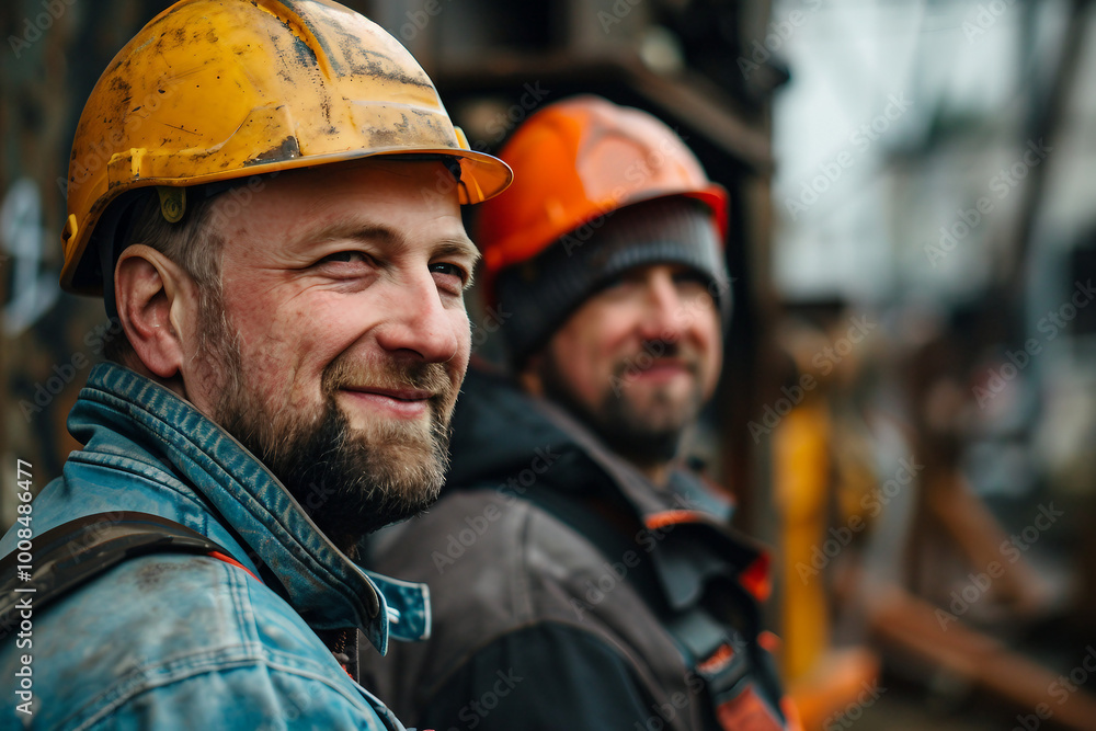 Generative AI illustration of smiling male construction engineer Generative AI illustration of smiling male construction engineer