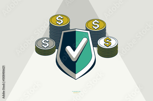 Shield with coins stack vec...