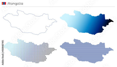 Mongolia - outline, gradient, dotted and lines geometrical country shape