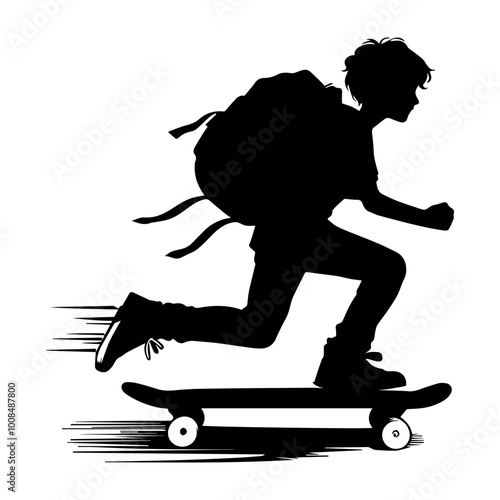 A boy riding a skateboard with a backpack on his back Skating boy vector