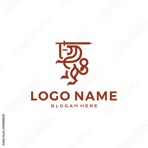 Luxury Lion crest heraldry logo. Elegant black heraldic shield icon. Premium brand identity emblem. Royal coat of arms company label symbol. Modern vector illustration.