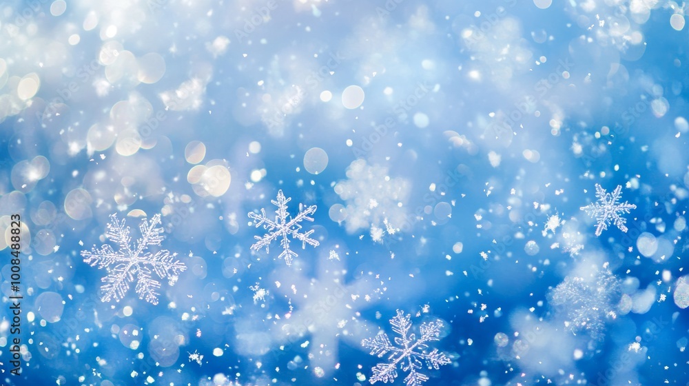 Sparkling snowflakes fall gracefully against a bright blue sky. These delicate, transparent shapes are perfect for adding a touch of winter magic to any design. Sparkling snowflakes fall gracefully against a bright blue sky. These delicate, transparent shapes are perfect for adding a touch of winter magic to any design.