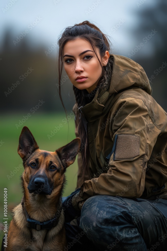 Obraz premium professional female dog trainer with german shepherd