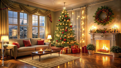 Wallpaper Mural cozy living room adorned with Christmas tree and festive decorations Torontodigital.ca