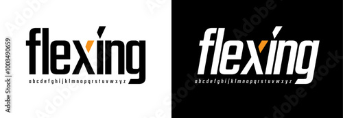 Flexing creative modern geometric urban alphabet font. Digital abstract futuristic, game, techno, robot, music, logo, sport, minimal technology typography. Simple numeric vector illustration