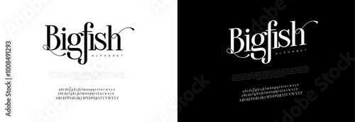 Bigfish  typography beauty fashion elegant minimalist serif italic fonts decorative wedding vintage retro logos. Minimal luxury font alphabet logo. Vector illustration photo