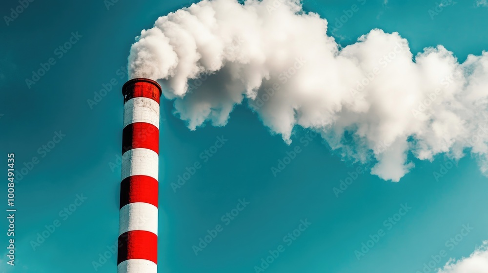 Dense smoke pouring from a chimney, contrasting with the clear blue sky in an industrial area5 Dense smoke pouring from a chimney, contrasting with the clear blue sky in an industrial area5