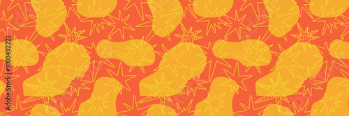 Seamless pattern with bright stars in flat style. Hand drawn vector illustration.