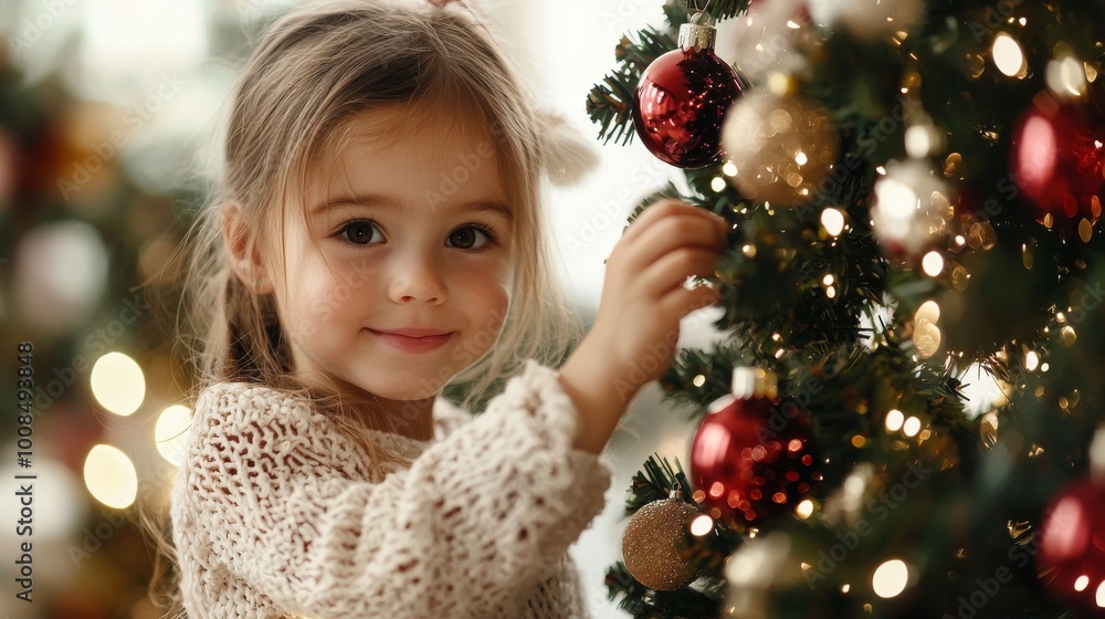 Joyful child adorning a festive Christmas tree in a cozy home during winter celebrations, embodying the spirit of giving and holiday cheer. Joyful child adorning a festive Christmas tree in a cozy home during winter celebrations, embodying the spirit of giving and holiday cheer.