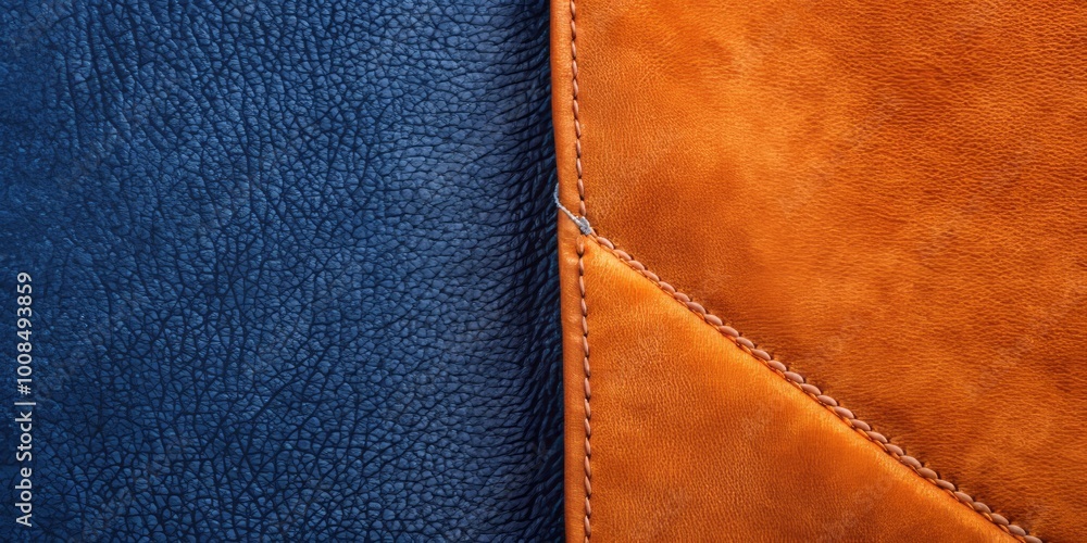 Explore a detailed depiction of navy blue suede paired with striking orange leather, divided neatly in half, inspiring Explore a detailed depiction of navy blue suede paired with striking orange leather, divided neatly in half, inspiring