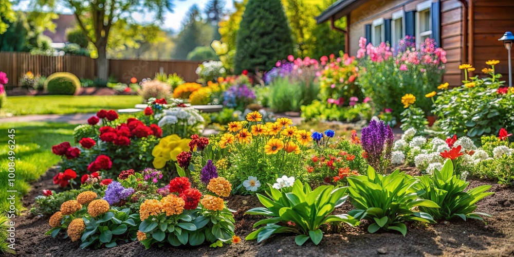 A vibrant tapestry of blossoms, a kaleidoscope of colors adorning a meticulously cultivated garden bed, bathed in the warm glow of sunlight. A vibrant tapestry of blossoms, a kaleidoscope of colors adorning a meticulously cultivated garden bed, bathed in the warm glow of sunlight.