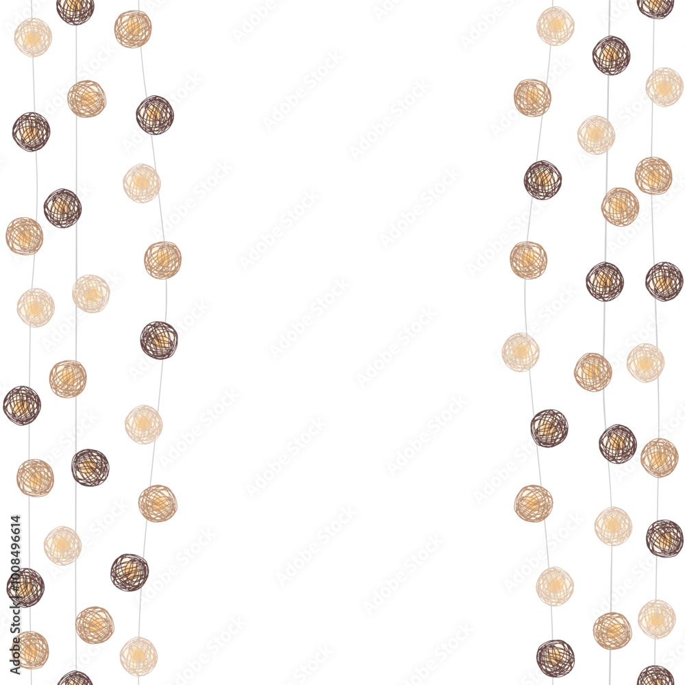 Christmas ball garland curtains frame in Scandinavian style, seamless pattern. Pastel palette, vector illustration. Christmas ball garland curtains frame in Scandinavian style, seamless pattern. Pastel palette, vector illustration.