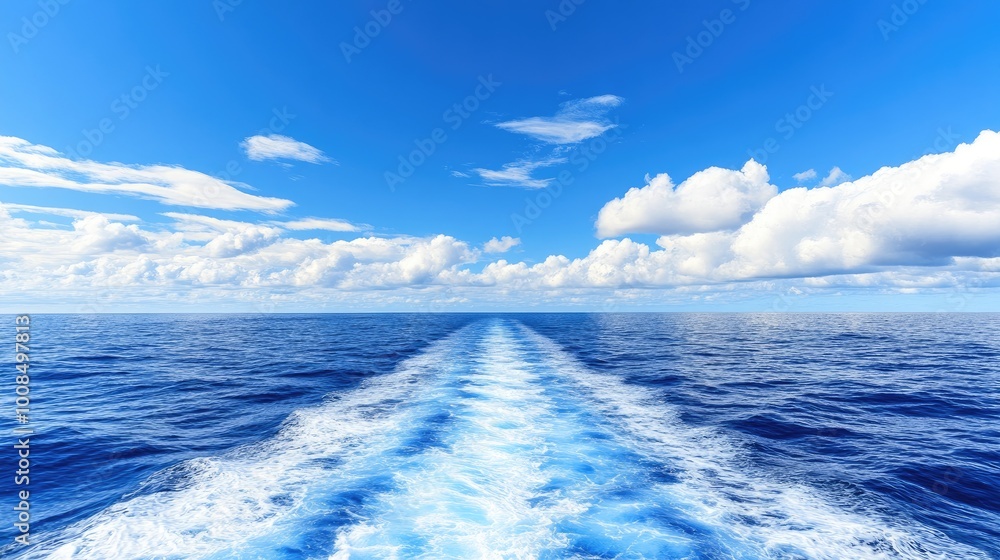 Obraz premium High-speed boat cutting through ocean waves, leaving a white trail of foam in its wake, representing adventure
