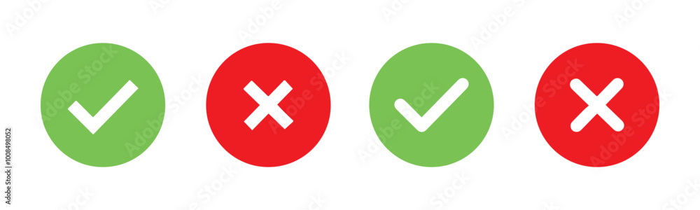 check mark icon button set. check box icon with right and wrong buttons and yes or no checkmark icons in green tick box and red cross check mark icon button set. check box icon with right and wrong buttons and yes or no checkmark icons in green tick box and red cross