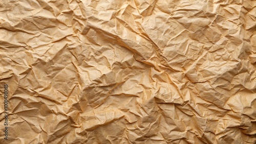 Abstract Texture of Crinkled Paper, with a Tan Color and a Rough Surface, Illustrating the Imperfections of Everyday Materials