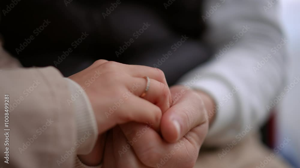 A tender and intimate moment is beautifully captured as two hands hold each other, symbolizing love and unity A tender and intimate moment is beautifully captured as two hands hold each other, symbolizing love and unity