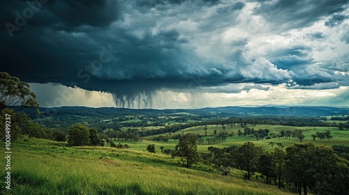 Dramatic Low Hanging Storm Clouds Over Rural Landscape