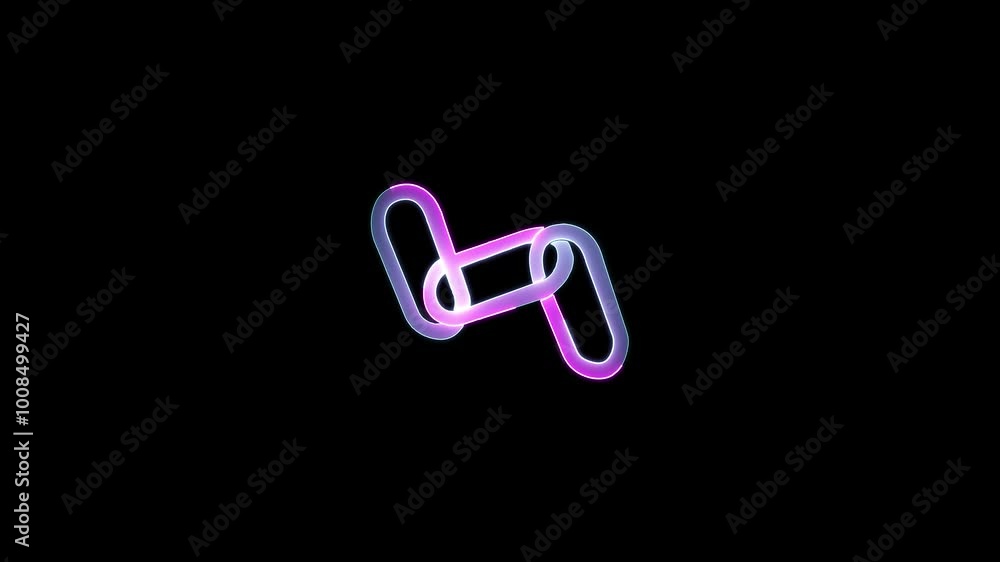 Glowing neon Chain link shape icon pink color animation on black backgroun Glowing neon Chain link shape icon pink color animation on black backgroun