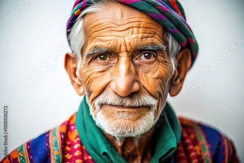 Elderly Person Isolated on White Background Representing Loneliness and Aging in Society Today